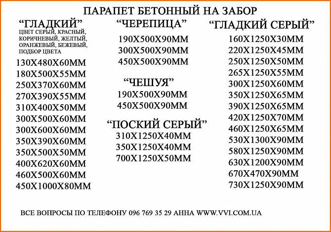 Парапет бетонный 180х500х55мм.1250х460мм Киев - изображение 1