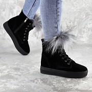 Женские зимние ботинки с мехом Fashion Katch 1404 38 размер 24 см Черный Киев