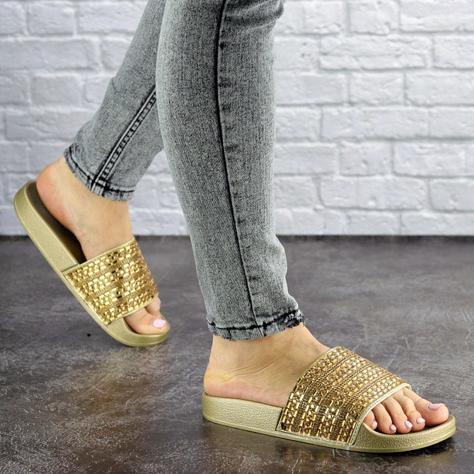 Шлепки женские с камнями Fashion Bruno 1032 37 размер 23,5 см Золотистый Киев - изображение 1