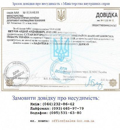 Довідка про несудимість (справка о несудимости) + апостиль і переклад Київ - изображение 1