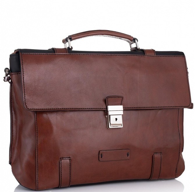 Стильний чоловічий шкіряний коричневий портфель Tiding Bag t0041 Київ - изображение 1
