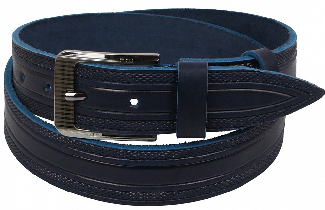 Мужской кожаный ремень под джинсы Skipper 1115-40 синий 3,8 см Киев - изображение 1