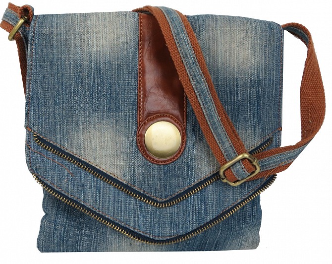 Джинсовая молодежная сумка с ремнем на плечо Fashion jeans bag голубая Киев - изображение 1