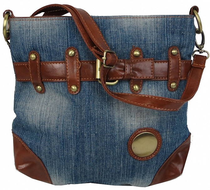 Молодежная джинсовая сумка на ремне Fashion jeans bag голубая Київ - изображение 1