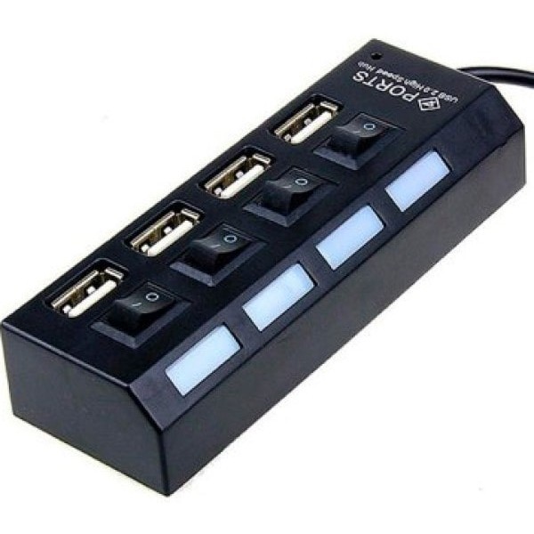 USB HUB HI-SPEED USB 2.0 4 порти з кнопками увімкнення Black (Код товару:25127) Харьков - изображение 1