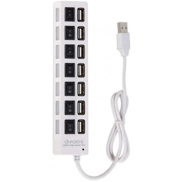 USB HUB HI-SPEED USB 2.0 7 портів з кнопками увімкнення White (Код товару:25130) Харьков - изображение 1
