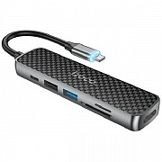 USB HUB Hoco HB24 Easy Type-C to HDMI+USB3.0+USB2.0+SD+TF+PD Metal Gray (Код товару:21475) Харьков