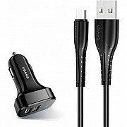 Автомобільний зарядний пристрій Usams C13 King-Tu 2USB 2.1A + cable Type-C Black (Код товару:24865) Харьков