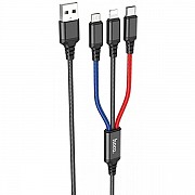 Кабель Hoco X76 3-in-1 Super USB to Lightning+Micro+Type-C 2A 1m Black (Код товару:24096) Харьков