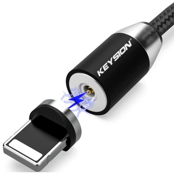 Кабель Keysion LED USB to Lightning magnetic 1m Black (Код товару:23725) Харьков - изображение 1