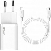 Мережевий зарядний пристрій Baseus Super Si Quick Charger 1C 25W EU + cable Type-C to Type-C White ( Харьков