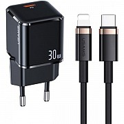 Мережевий зарядний пристрій Usams T45 UX Series USB-C PD&QC3.0 30W 3A + cable Lightning, Type-C Blac Харьков