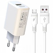 Мережевий зарядний пристрій XO L85D Single USB QC3.0 18W + cable Micro White (Код товару:24428) Харьков