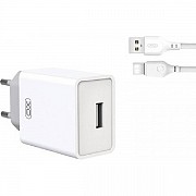 Мережевий зарядний пристрій XO L93 Single USB 12W 2.4A + cable Type-C White (Код товару:24430) Харьков