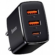 Мережевий зарядний пристрій Baseus Compact Quick Charger 30W QC+PD (Type-C+2USB) Black (CCXJ-E01) (К Харьков