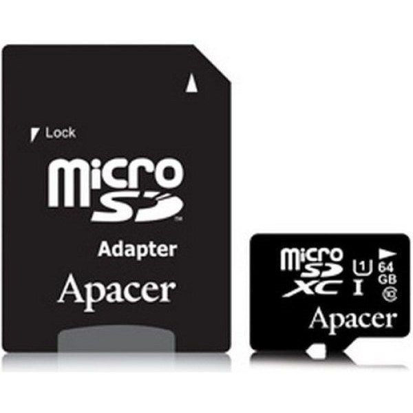 Карта пам'яті Apacer microSDXC 64GB UHS-1 Class 10 + SD-adapter (AP64GMCSX10U1-R) (Код товару:13628) Харьков - изображение 1