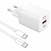 Мережевий зарядний пристрій XO L96 USB-C/USB-A PD QC3.0 30W 3A + cable Type-C to Type-C White (Код т Харьков