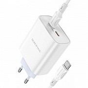 Мережевий зарядний пристрій Borofone BA73A Young PD35W Dual port (2C) + cable Type-C to Type-C White Харьков