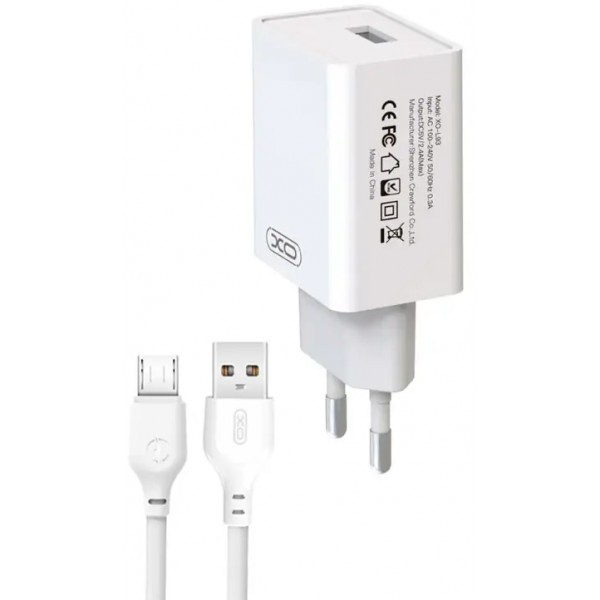 Мережевий зарядний пристрі XO L93 Single USB 12W 2.4A + cable Micro White (Код товару:29604) Харьков - изображение 1