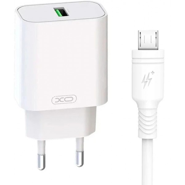 Мережевий зарядний пристрій XO L103 Single USB QC3.0 18W 3A + cable Micro White (Код товару:29606) Харьков - изображение 1