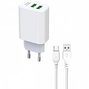Мережевий зарядний пристрій XO L85C Double USB 12W 2.4A + cable Micro White (Код товару:29603) Харьков