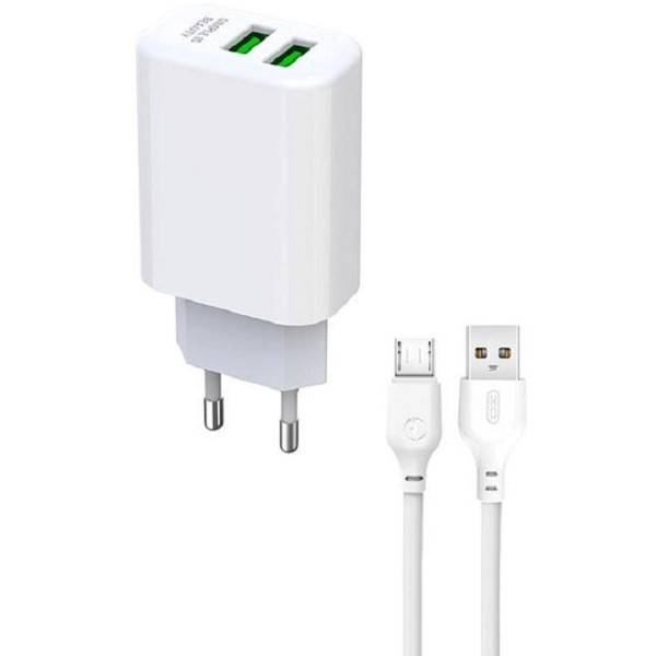 Мережевий зарядний пристрій XO L85C Double USB 12W 2.4A + cable Micro White (Код товару:29603) Харьков - изображение 1