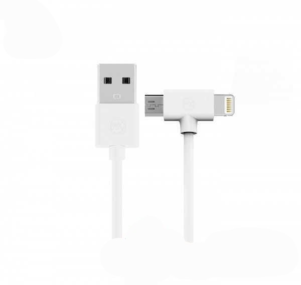 Кабель Combo 2-in-1 Axe Lightning/microUSB 1м white WK 304702 Киев - изображение 1