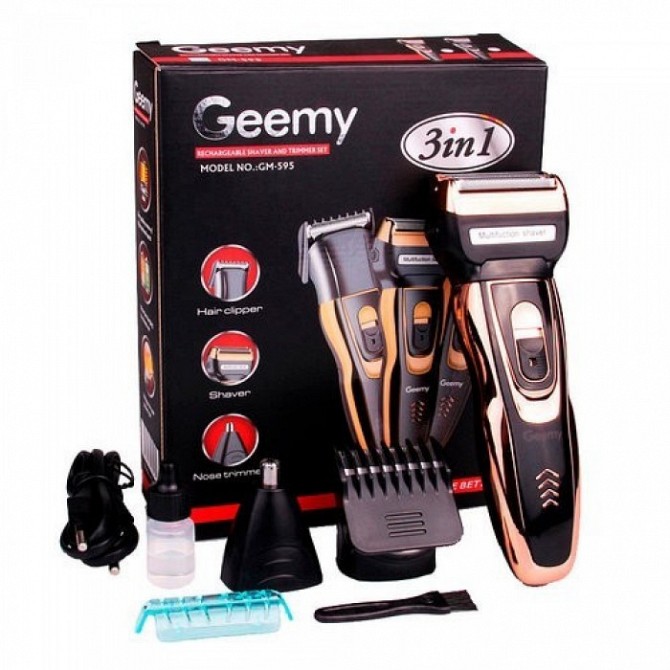 Машинка для стрижки Geemy GM-595 3 в 1 - Беспроводная аккумуляторная машинка триммер бритва Київ - изображение 1