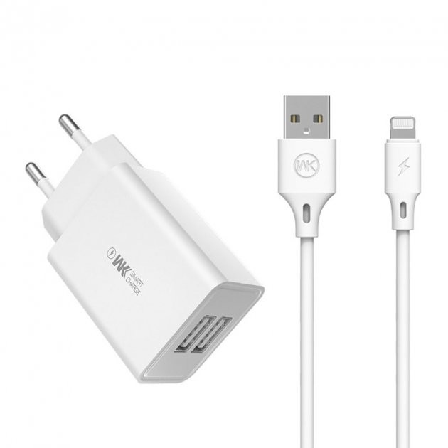 Сетевое зарядное устройство USB WK Lightning WP-U56i-White белое Киев - изображение 1