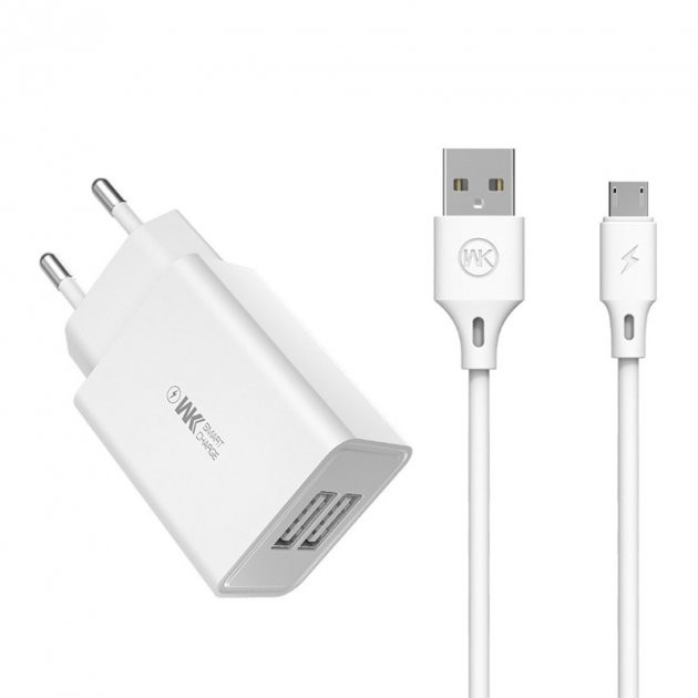 Сетевое зарядное устройство USB WK Micro USB WP-U56m-White белое Киев - изображение 1