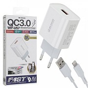 Сетевое зарядное устройство USB с кабелем USB WK Lightning WP-U57-L-White 1 м Киев