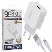 Сетевое зарядное устройство USB с кабелем USB WK Micro USB WP-U57-M-White 1 м Киев