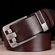Кожаный мужской ремень RESTEQ из прессованной кожи 125 см. Кожаный коричневый ремень с пряжкой Киев