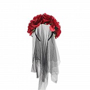 Обруч с розами и черной фатой RESTEQ. Ободок с розами и фатой. Обруч с красными розами и фатой на Хэ Киев