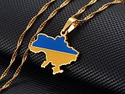 Кулон Карта Украины RESTEQ золотого цвета 60 см. Подвеска в форме карты Украины. Кулон флаг Украины Киев