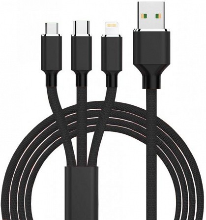 Кабель USB ХоКо 3 в 1 Lightning Micro USB Type-C SC-330-BK 1.2 м черный Київ - изображение 1
