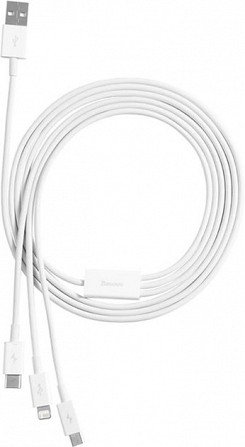 Кабель USB Baseus Lightning, Type-C, micro-USB CAMLTYS-White 1.5 м белый Киев - изображение 1