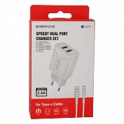 Сетевое зарядное устройство USB с кабелем Borofone Type-C BA37A Киев