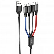 Кабель Hoco X76 4-in-1 Super USB to Lightning(x2)+Micro+Type-C Black (Код товару:30146) Харьков