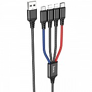 Кабель Hoco X76 4-in-1 Super USB to Lightning+Micro+Type-C(x2) Black (Код товару:30147) Харьков