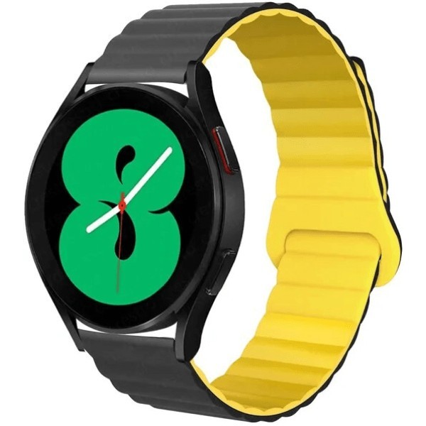 DM Магнітний ремінець Silicone з кільцем для смарт-годинника Samsung/Amazfit/Huawei (20mm) Black/Yel Харьков - изображение 1