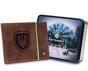 Мужское кожаное портмоне коричневое Peterson в подарочной упаковке Киев