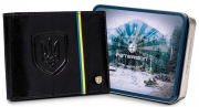 Мужское кожаное портмоне черное Peterson в подарочной упаковке Киев