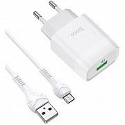 Мережевий зарядний пристрій Hoco C72Q Glorious QC3.0 (EU) with MicroUSB cable White (Код товару:2089 Харьков