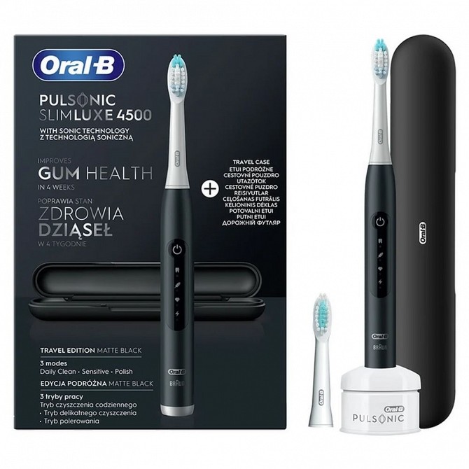 Электрическая зубная щетка Braun Oral-B Pulsonic Slim Luxe S411-526-3X-Matte-Black черная Киев - изображение 1
