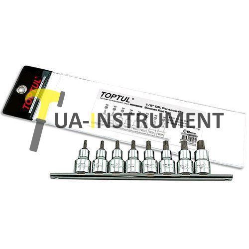 Набор бит пятигранных впрессованных в головку TOPTUL 1/2" TORX T20-T55 с отверстием 8ед. GAAG0806 Кременчуг - изображение 1