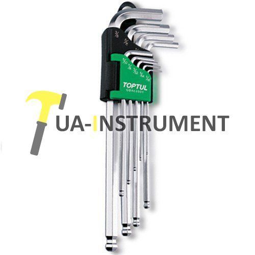 Набор дюймовых Г-обр. шестигранников с шаром TOPTUL 1/16"-3/8" 9ед. GBAL0901 Кременчуг - изображение 1