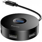 USB HUB Baseus Airjoy Round Box (Type-C to USB3.0+USB2.0x3) 10cm Black (CAHUB-G01) (Код товару:34370 Харьков