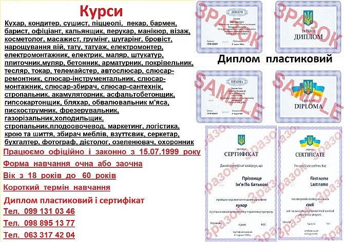 Курси кухар, кондитер, сушист, піццеолі, пекар, бармен, барист Николаев - изображение 1